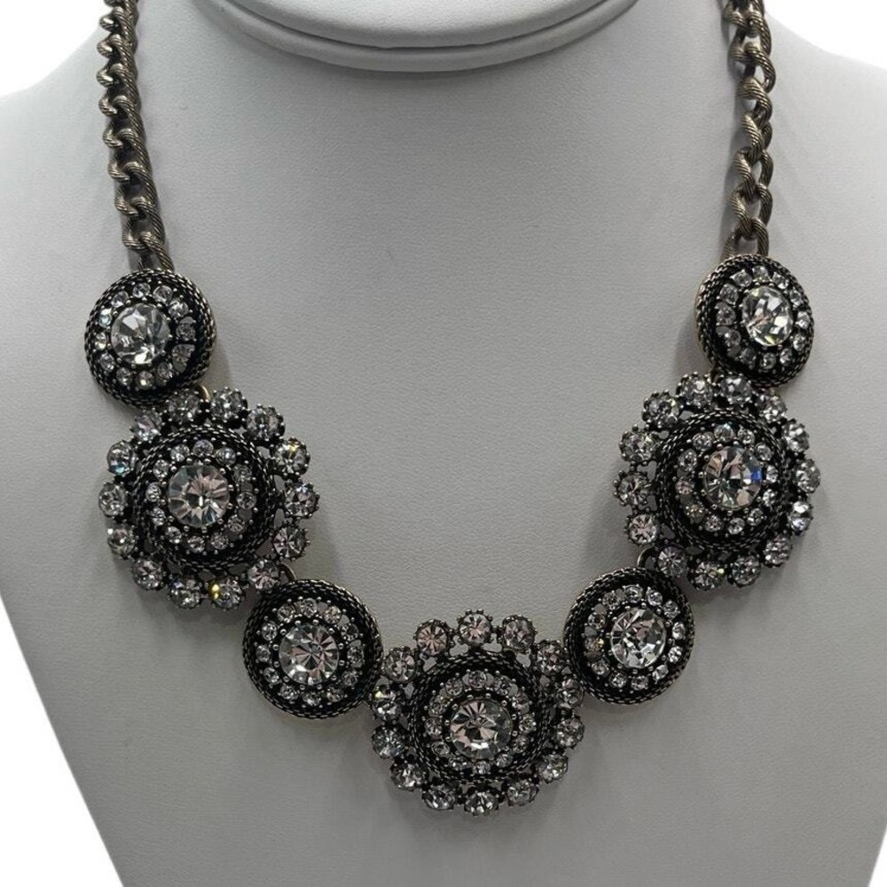 J. Crew Vintage Crystal Round Pinwheel Starburst Rhinestone Statement Necklace